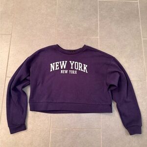 Forever 21 Blue New York Cropped Sweatshirt